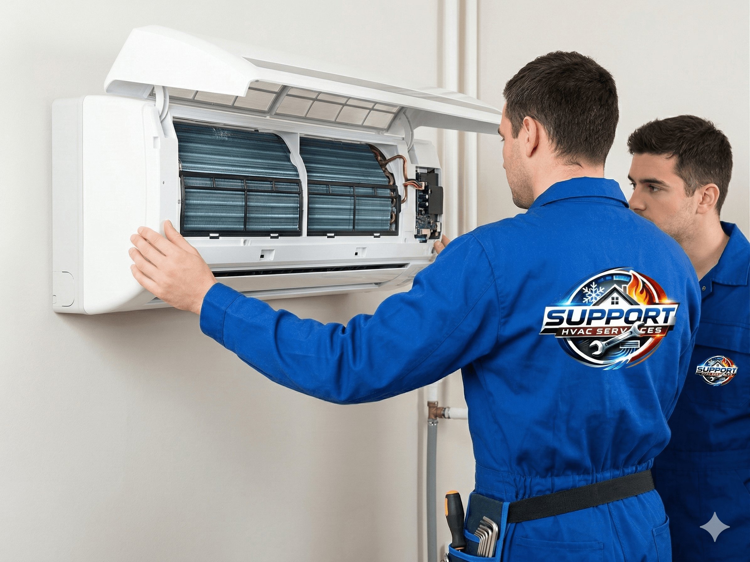 HVAC technicians working professionally